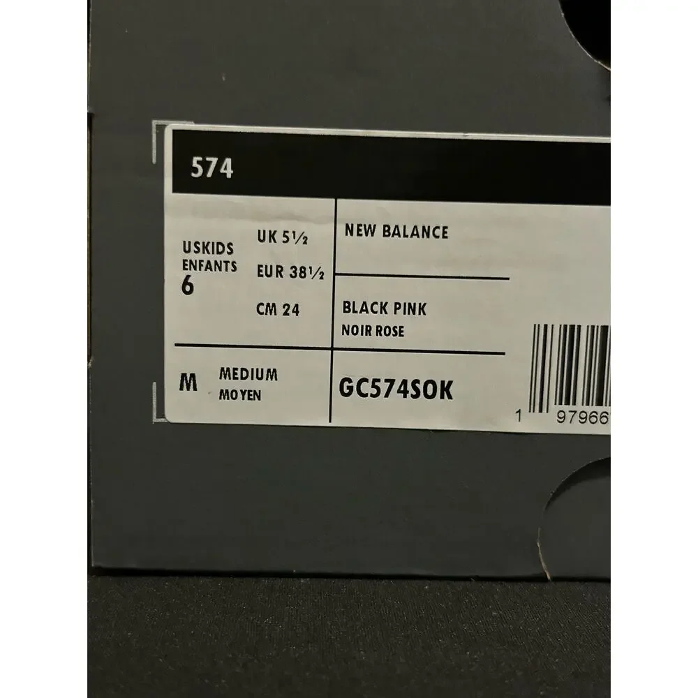 New Balance 574 Black Pink / Size 6Y (7.5W) / Brand New - Picture 8 of 9